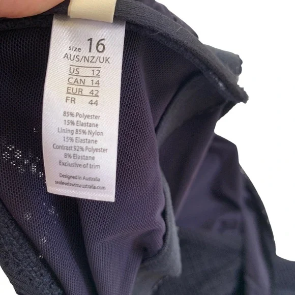 Sea Level One Shoulder Cut Out Lace Bodice One Piece Swimsuit Navy 12 NWT - Picture 9 of 15